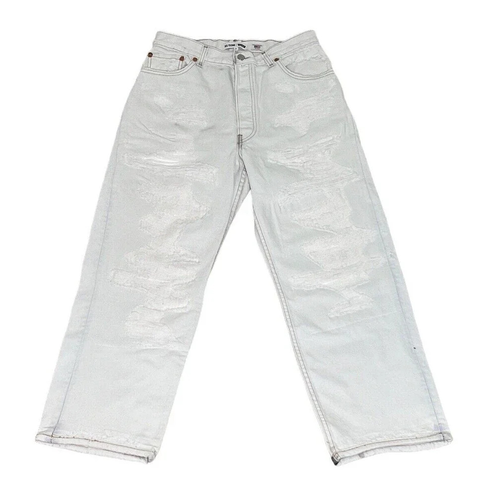 Re/Done Levi’s Womens High Rise Loose Fit Button Fly Jeans White  Cotton Size 25